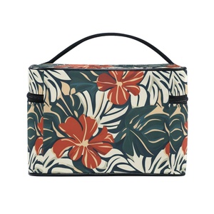 Fashion Tropical Flower Zipper Closure <b>Makeup</b> <b>Box</b> Organizer Waterproof Women Travel Custom Cosmetic Bag With Flap - Product Image 4