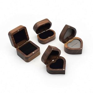 Laser Engraved LOGO <b>Name</b> Handmade Heart Shape Walnut Wood <b>Ring</b> Box Engagement <b>Ring</b> Holder Wedding Jewelry Box - Product Image 1