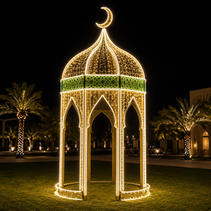 Pavillon bleu en forme de <span class=keywords><strong>colonne</strong></span>, dôme en forme d'oignon, haut de forme croissant, filet lumineux LED, base hexagonale, motif Ramadan, pour la décoration de pelouse d'hôtel - Product Image 3