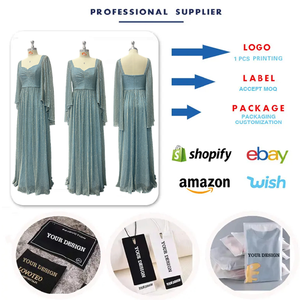 奢华晚礼服闪亮披肩袖带无背v领衬里褶饰生日礼服女性舞会礼服 - Product Image 4