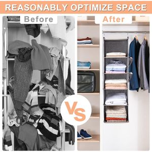 Hanging Closet Organizer 5 Tier With 2 Side Pockets Foldable Storage For Clothes And Towels Behind Door Use Blue - Product Image 5