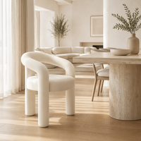 Fauteuil rembourré avec dossier incurvé et accoudoirs arrondis, couleur crème, pour salle à manger, salon, maison