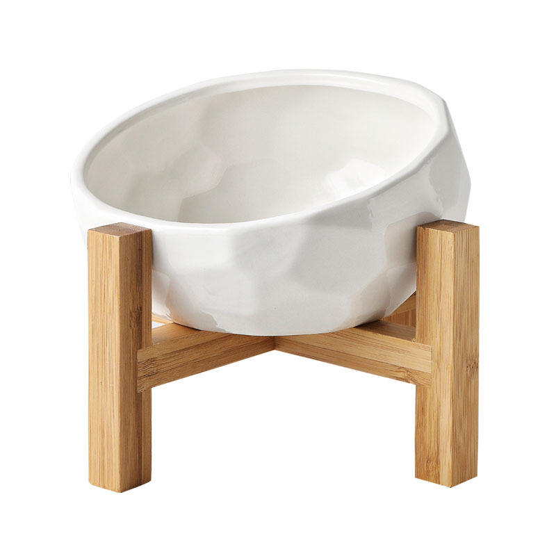 White-Ceramic bowl + wooden stand