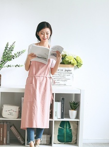 Tablier de cuisine en lin de qualité supérieure, nouveau style coréen et japonais, robuste, longueur intégrale, uni, pour le nettoyage - Product Image 4