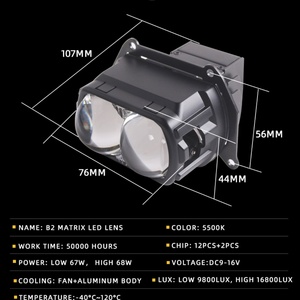 Sanvi New Strong B2 Matrix Square Lens Led Headlights 3 Inch 68w 5500k Auxiliary Biled <b>Light</b> Car Lamp - Product Image 6