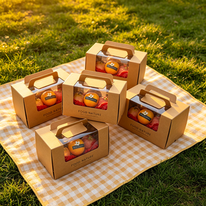 Scatola Regalo in Carta Kraft con Manico e Finestra, Imballaggio per Alimenti per Arance, Cachi e Altre Frutte Fresche - Product Image 6