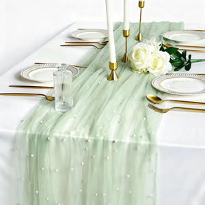 Runner da Tavolo Bianco per Matrimoni, Decorazione Elegante in Tulle con Perle per Tavolo Nuziale, Decorazioni per Eventi e Feste - Product Image 3