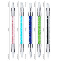 Vente directe usine – Pinceau à ongles en silicone double embout 2 voies pour gel UV, avec manche en acrylique orné de strass, stylo de sculpture pour nail art professionnel