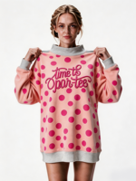 Sweat-shirt à col montant à pois pour femme, longueur allongée, avec logo brodé personnalisé, pull ras du cou