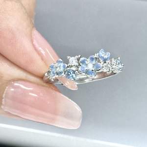 Anillo de Plata de Ley S925 con Diseño de Flor Estelar Azul Marino, Estilo Fresco y Dulce, Anillo de Dedo Índice para Mujer, Chapado en Oro Rosa - Product Image 1