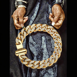 Brazalete de Acero Inoxidable Geométrico de Alta Gama con Cristales de Imitación, Estilo Hiphop, Grueso, Tipo Miami Cuban Link, Unisex - Product Image 3