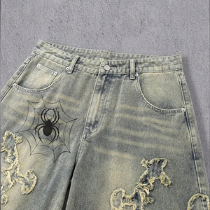 ديزنيو جينز رجالي عنكبوت جينز عتيق للشارع جينز دينيم بمنتصف مستقيم مناسب للصيف الشرير مطرز جيد التهوية للخريف - Product Image 4