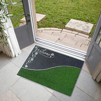 Machine d'entrée de maison moderne en PVC résistant à la corrosion tapis de porte rectangulaire en caoutchouc antidérapant fin imprimé animal puzzle motif maison