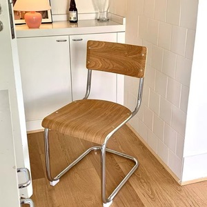 Chaise à dossier en bois minimaliste moderne avec structure métallique pour salle à manger, usage adulte - Product Image 2