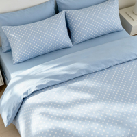 Ensemble de literie 4 pièces en coton 100% à pois bleu clair, housse de couette, drap, taies d'oreiller pour chambre à coucher