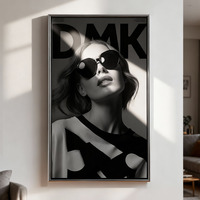 Peinture murale décorative en verre noir et blanc personnalisée Fashion Lady Art moderne tableau pour salon chambre à coucher café vente en gros