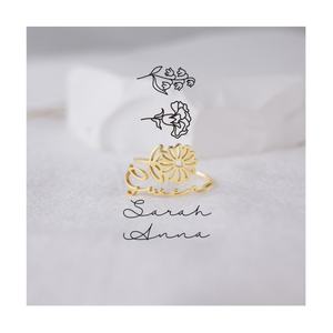 แหวนรูปดอกไม้สำหรับวันเกิดของขวัญสั่งทำแหวนชื่อตัวอักษรภาษาอังกฤษ - Product Image 5