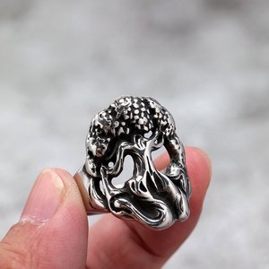 Bague pour homme en acier inoxydable, arbre de vie, creuse, style punk, bijoux hip hop - Product Image 4