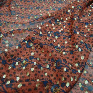 Hot Sale Discount Coffee Flowers Coffee Color Flowers Silk Metallic Fabric Lurex 100% Silk for Women Lady Dress Clothing