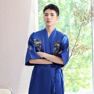 Azul estilo chino satén suelto cómodo Hotel talla grande papá hombres ropa tradicional - Product Image 2