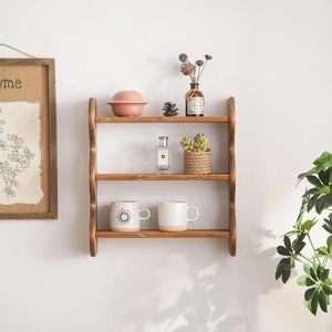 Wooden Three Tier <b>Wall</b> <b>Mounted</b> Storage Rack 3 <b>Shelves</b> For Cups And Miscellaneous Items Durable Organizer - Product Image 1