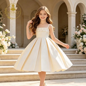 Vestido de satén con cuello cuadrado y cuentas, sin espalda, estilo princesa para niñas, vestidos de verano para fiestas, vestidos para niñas de 10 años, ropa infantil. - Product Image 1