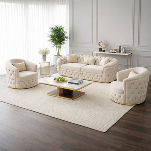 Juego de Sofás Modernos para Sala de Estar con Tapicería Personalizada, Cojines de Espuma de Alta Densidad y Diseño con Botones, para Casa, Oficina, Hotel - Product Image 1