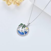 Collier pendentif en argent sterling 925 avec émail en forme de palmier et de vague, bijoux de plage d'été en gros