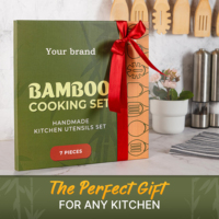 Spatule en bambou 7 pièces 12in 30cm Oem Logo personnalisé ensemble d'ustensiles de cuisine spatule en bois en bois outils de maison et de cuisine accessoires ustensiles