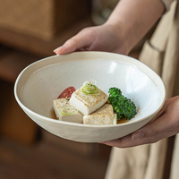 Bol à salade en céramique rustique de 7 pouces, bol irrégulier à ouverture large, vaisselle, utilisation domestique, bols à dîner en porcelaine, vaisselle de table