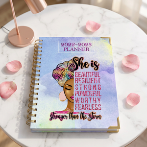 2026-2027 Planner Spiral Bound She Is Beautiful Resilient Strong Powerful Worthy Fearless Printed Cover Organizer for Women - Product Image 1