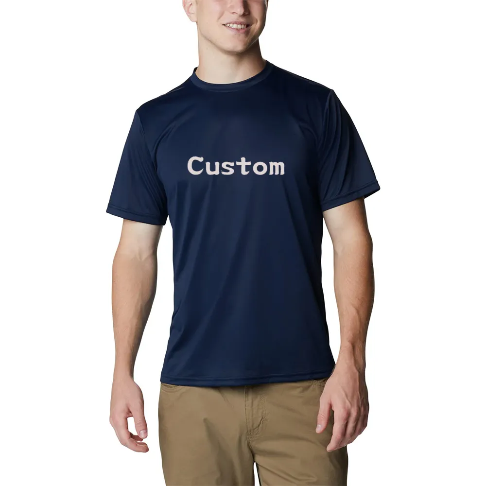 Camiseta de logotipo personalizada 100% poliéster, camisa colorida em branco