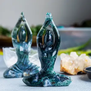 Piedra natural tallada a mano para decoración del hogar, piedra curativa de musgo, ágata, diosa de cristal, yoga, septario, artesanía de alta calidad, venta al por mayor