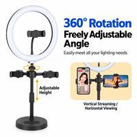 Anneau lumineux LED de 10 pouces avec support de bureau et 3 supports pour téléphone, lumière selfie USB à intensité réglable pour le streaming en direct, la vidéo et le maquillage