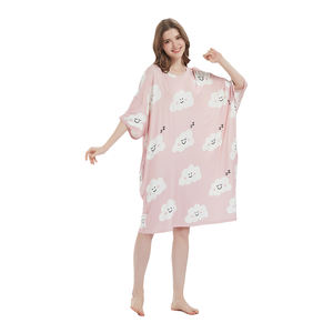 Nuage rose personnalisé conçoit l'été Cool écologique plante douce viscose tissu robe de nuit robe surdimensionné sommeil t-shirt - Product Image 3