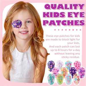 Patchs oculaires adhésifs pour enfants, filles, tout-petits, patchs oculaires en vrac, matériau respirant, blocage de la lumière, coton, motifs colorés et amusants - Product Image 3