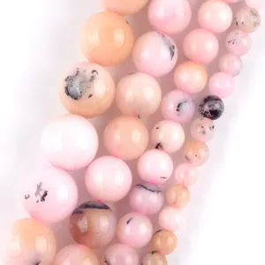 AsVrai U 4/6/8/10mm Natural Pink Opal Chalcedony Beads Round Loose Stone Beads for Jewelry Making Findings DIY Bracelet Crafts