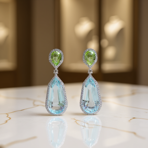 Elegantes Pendientes de Topacio Azul Marino para Mujer, Corte de Pera, Cristal, Engaste de Bisel con Pedrería, Joyería Romántica para Fiestas - Product Image 2