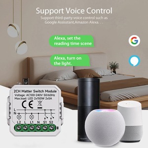 Módulo de Interruptor WiFi Matter de 1/2/3 Gangs, Relé Inteligente para Automatización del Hogar, Compatible con Homekit, <span class=keywords><strong>SmartThings</strong></span>, Alexa y <span class=keywords><strong>Google</strong></span> <span class=keywords><strong>Home</strong></span> - Product Image 2