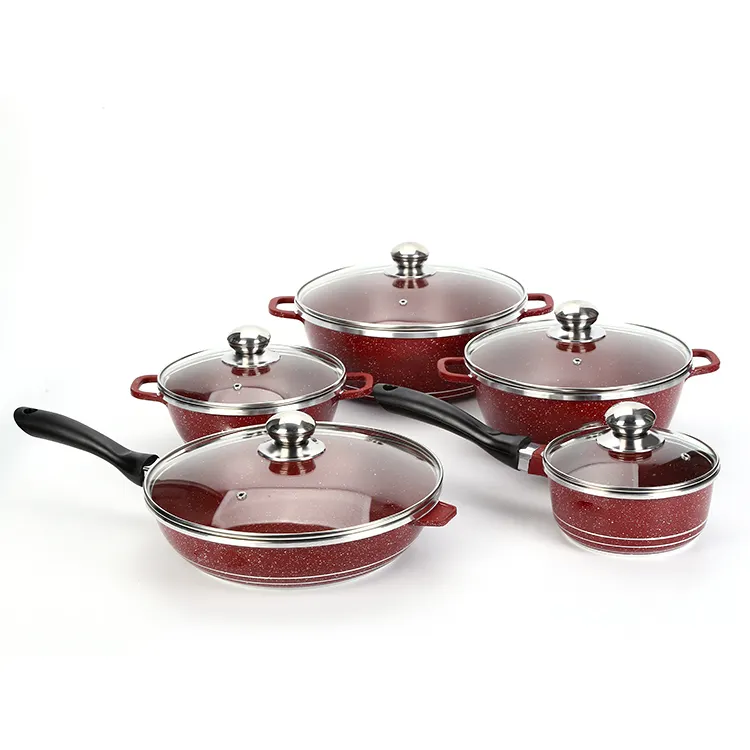 Set Peralatan Masak Oranye Sehat Kustom, 10 Buah Panci Masak Casserole Anti Lengket