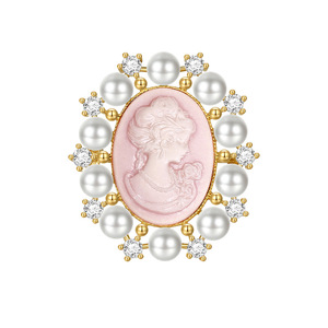 Broche en métal victorienne luxueuse avec perle ovale et <span class=keywords><strong>camée</strong></span> tridimensionnelle incrustée de diamants, pour les fêtes de style vintage et les tenues élégantes - Product Image 5