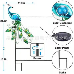 Lámpara Solar de Jardín con Forma de Pavo Real, Bola de Cristal Azul, LED, Decoración para Exteriores, Resistente al Agua, Independiente - Product Image 2