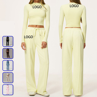 Ensemble de survêtement décontracté pour femme, taille haute, jambe large, manches longues, en nylon et élasthanne, confortable pour la course 8933