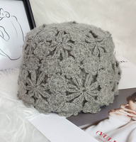 Gorro de punto calado con diseño floral, color liso, hecho a mano, elástico, ligero, elegante, tipo cloche