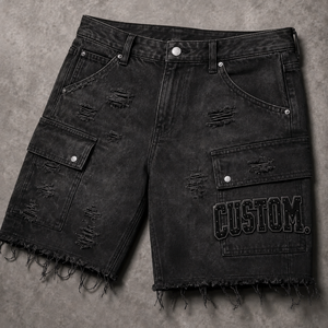 Ensemble de survêtements streetwear personnalisés pour hommes, broderie de patchs, sweat-shirts à capuche zippés en coton bouclette épais et shorts en jean, ensemble 2 pièces - Product Image 4
