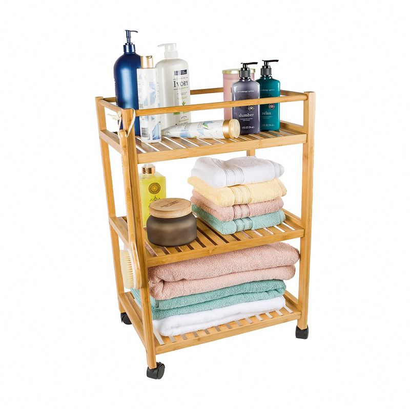 Бамбук 3 уровня прокатки тележку, Бамбуковая кухонная корзина, бамбук, ванная комната тележка