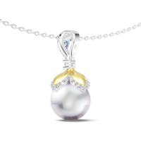 Diseño Original de gama alta joyería flor 925 Plata dos tonos azul claro Zirconia cúbica perlas sintéticas colgante collar