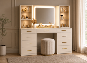 <span class=keywords><strong>Miroir</strong></span> blanc professionnel moderne <span class=keywords><strong>avec</strong></span> 3 modes d'éclairage, table de <span class=keywords><strong>maquillage</strong></span> et coiffeuse <span class=keywords><strong>pour</strong></span> chambre, hôtel et salon - Product Image 2