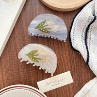 Pince à cheveux moyenne en acétate irisé avec strass 3D en forme de tulipe, pince requin à ressort doux, accessoires capillaires quotidiens pour le bureau, pour femmes