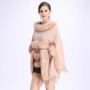 Custom jacquard winter scarf and shawl for men and women Faux Fur Lined Collar Pullover Loose Sweater Poncho For Women